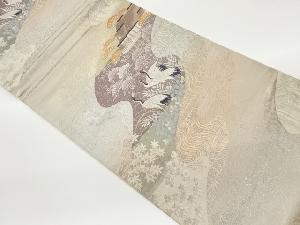 寺・鶴に草花模様織出し袋帯